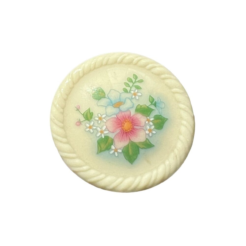 Vintage Avon 80s Spring Bouquet Flower Brooch Circular Hand Painted Porcelain